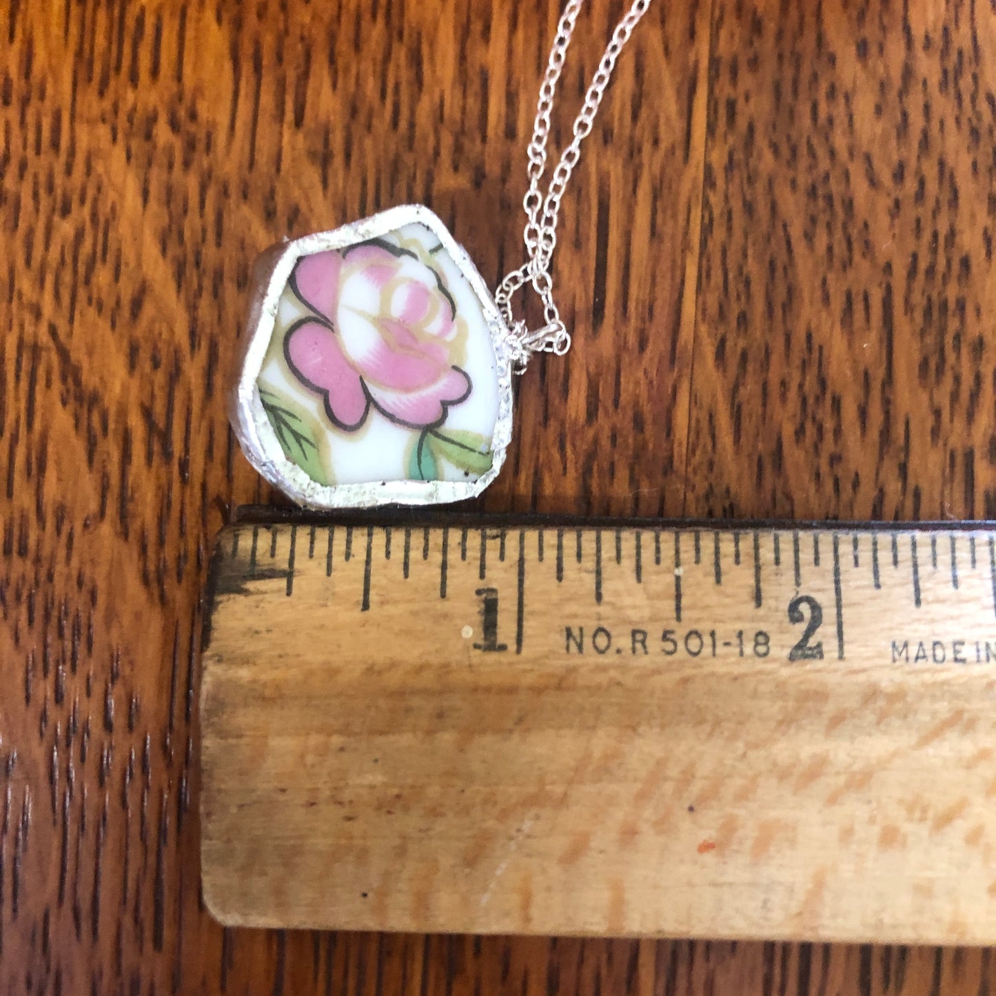 Broken Pottery Artisan Made Pendant Aladdin Fine China Fantasia Occupied Japan Plate Handcrafted Necklace 1 in x 1 in