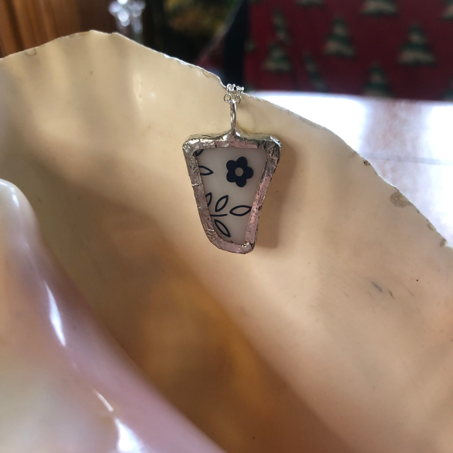 Broken Pottery Artisan Made Pendant Pyrex Mug Handcrafted Necklace 3/4 in x 1 in