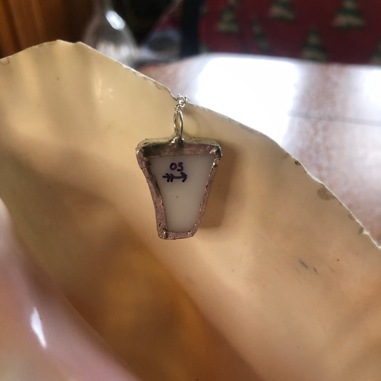 Broken Pottery Artisan Made Pendant Pyrex Mug Handcrafted Necklace 3/4 in x 1 in