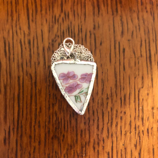 Broken Pottery Artisan Made Pendant Floral Plate Handcrafted Necklace 7/8 in x 1 1/8 in