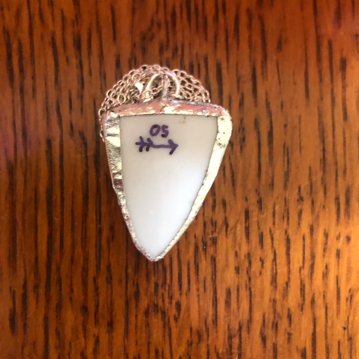 Broken Pottery Artisan Made Pendant Floral Plate Handcrafted Necklace 7/8 in x 1 1/8 in