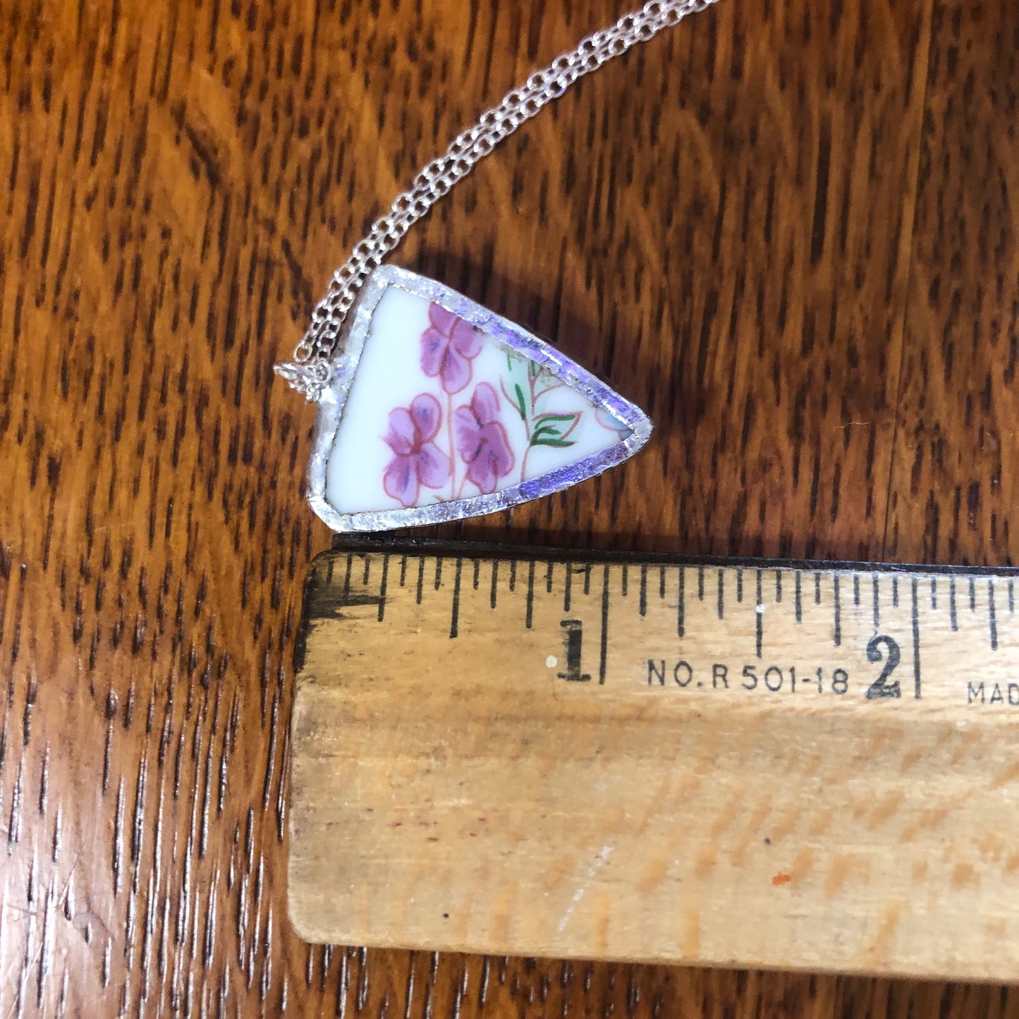 Broken Pottery Artisan Made Pendant Floral Plate Handcrafted Necklace 7/8 in x 1 1/8 in