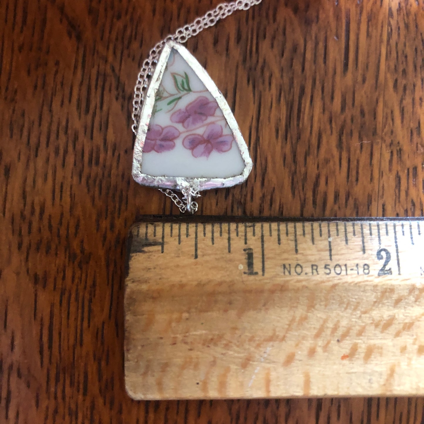 Broken Pottery Artisan Made Pendant Floral Plate Handcrafted Necklace 7/8 in x 1 1/8 in