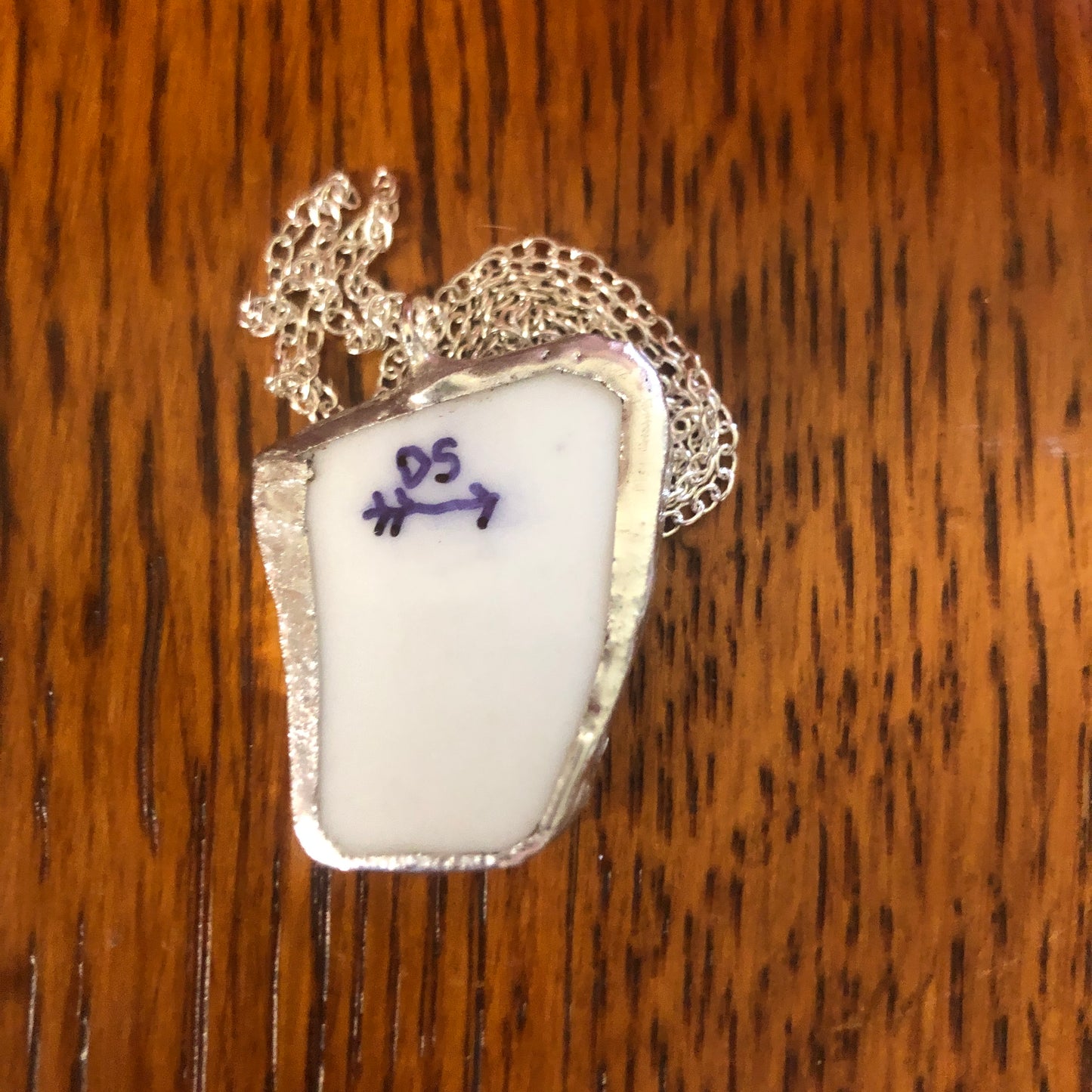 Broken Pottery Artisan Made Pendant Floral Plate Handcrafted Necklace 7/8 in x 1 in