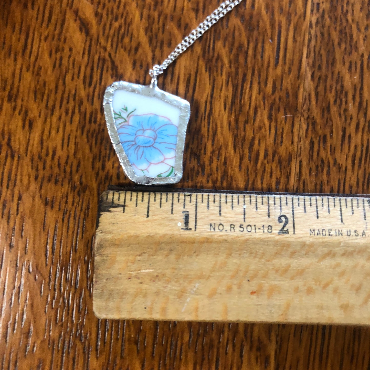 Broken Pottery Artisan Made Pendant Floral Plate Handcrafted Necklace 7/8 in x 1 in