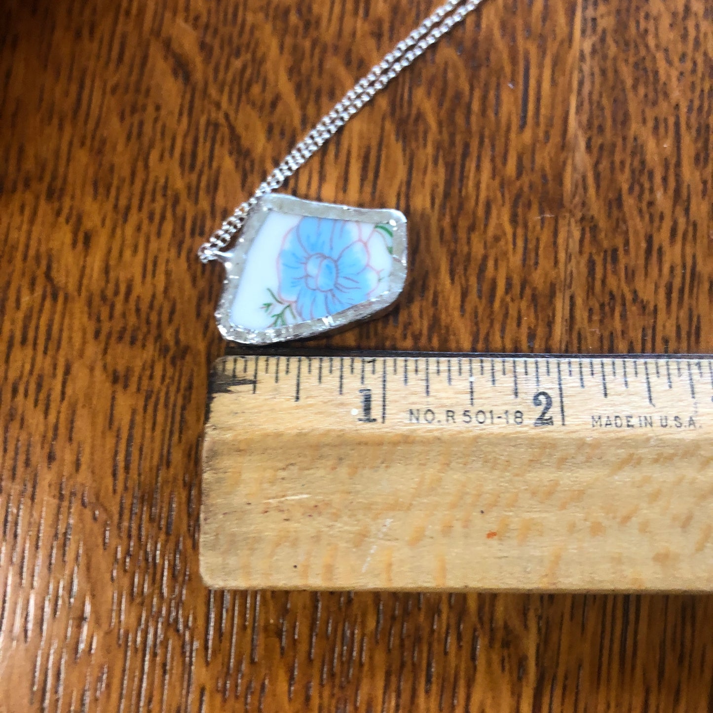Broken Pottery Artisan Made Pendant Floral Plate Handcrafted Necklace 7/8 in x 1 in