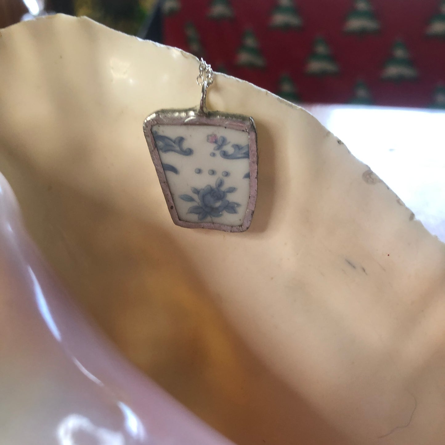 Broken Pottery Artisan Made Pendant Ekco International Made In Japan Plate Handcrafted Necklace 1 in x 1 in