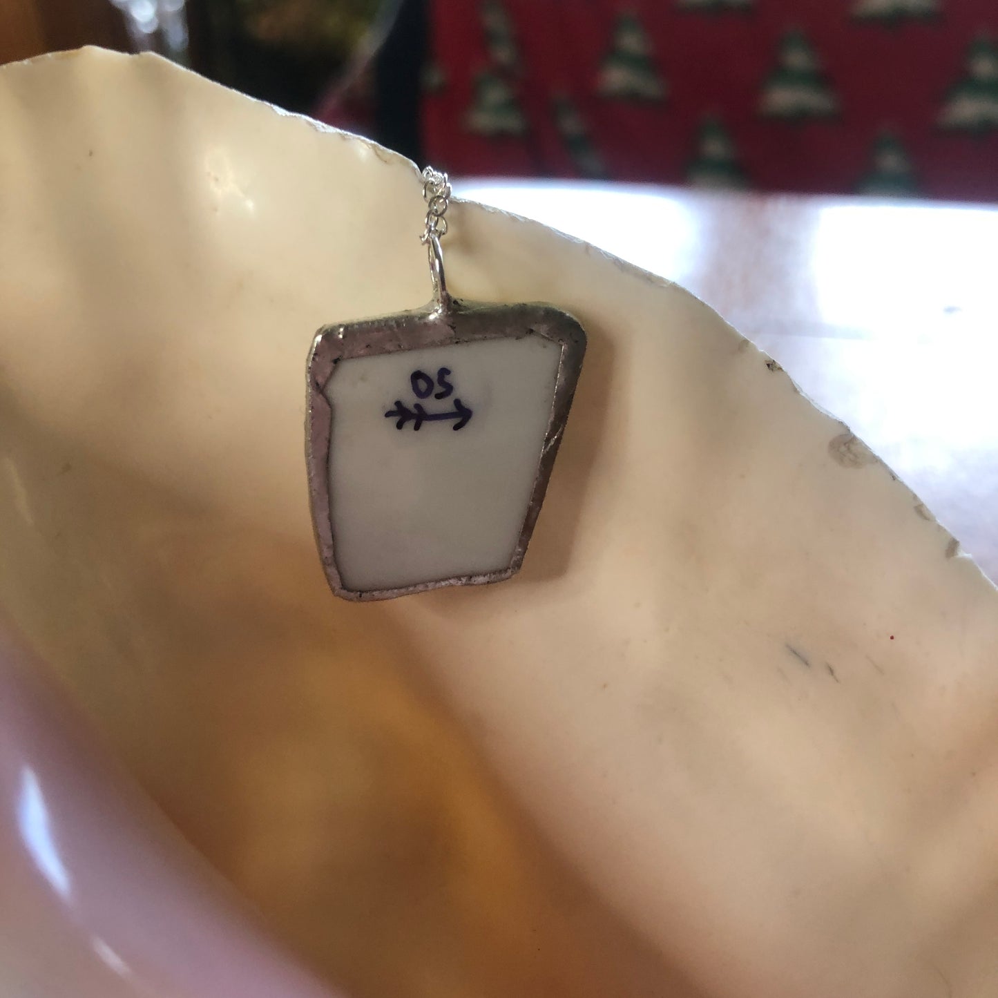 Broken Pottery Artisan Made Pendant Ekco International Made In Japan Plate Handcrafted Necklace 1 in x 1 in