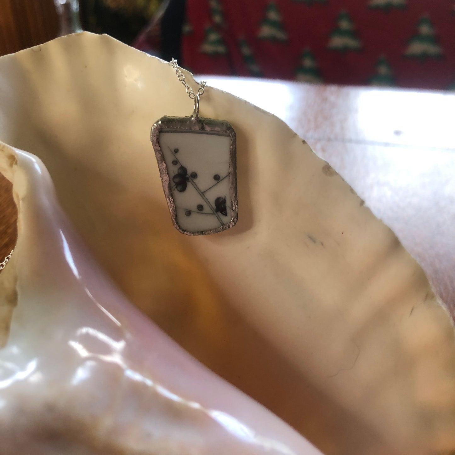 Broken Pottery Artisan Made Pendant Hyakusenka Dish Handcrafted Necklace 7/8in x 1.25in