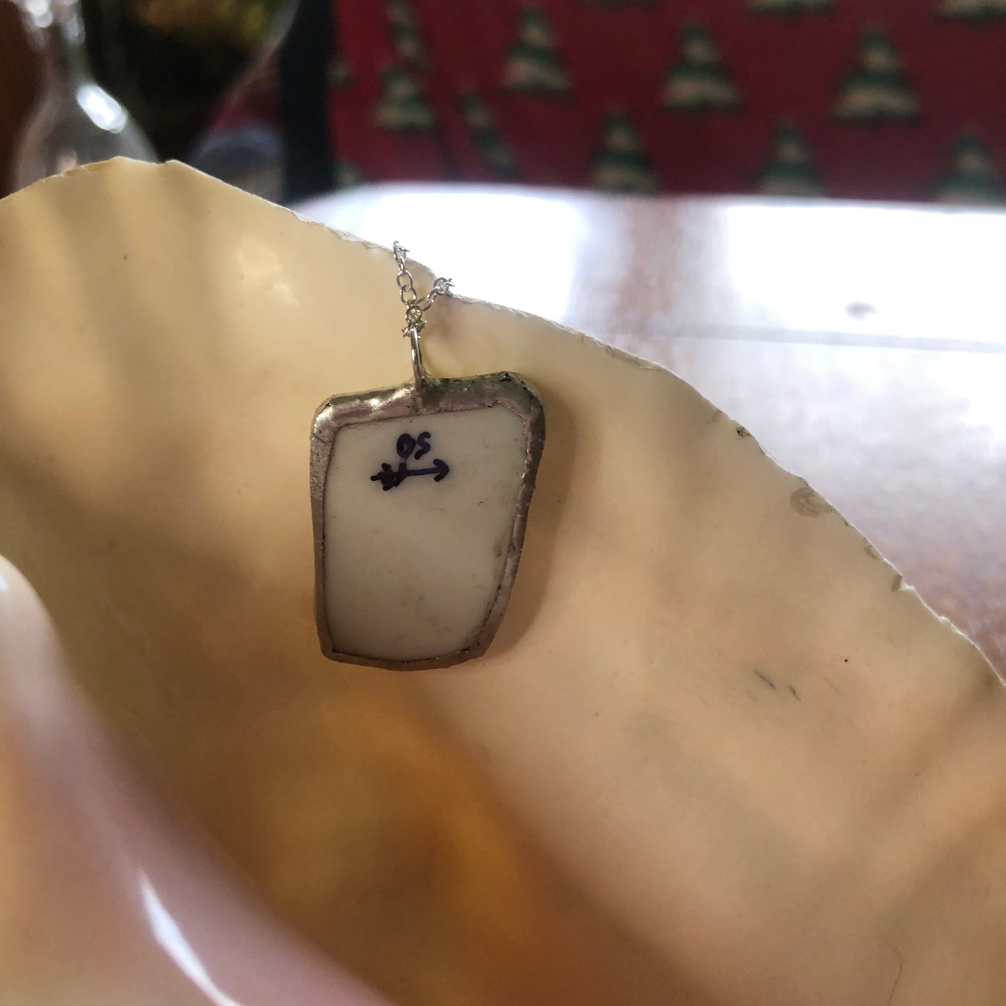 Broken Pottery Artisan Made Pendant Hyakusenka Dish Handcrafted Necklace 7/8in x 1.25in