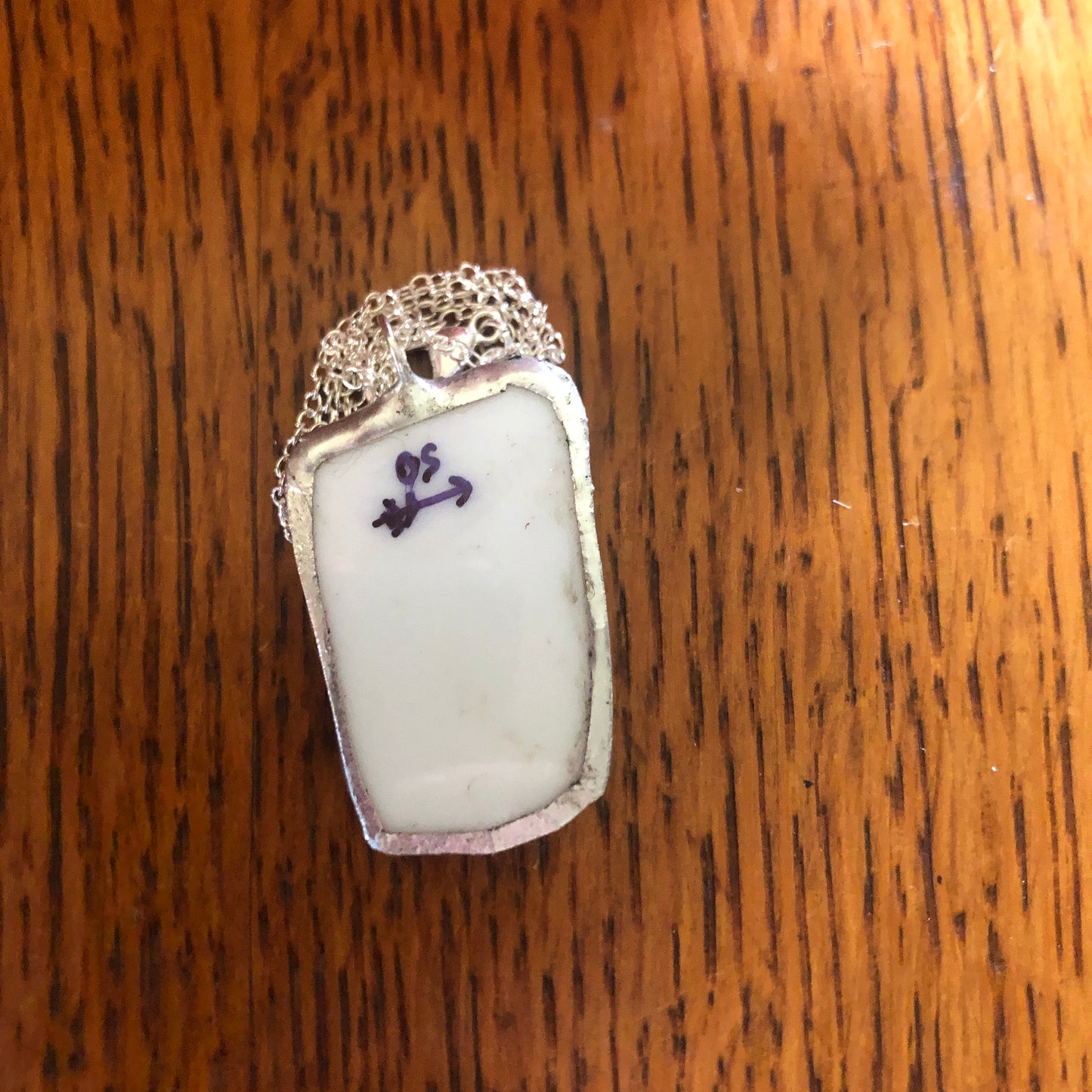 Broken Pottery Artisan Made Pendant Hyakusenka Dish Handcrafted Necklace 7/8in x 1.25in