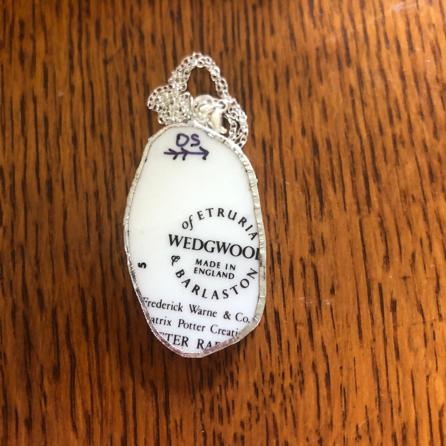 Broken Pottery Artisan Made Pendant Wedgwood Peter Rabbit Collector Plate Handcrafted Necklace 1 1/8 in x 1.75 in