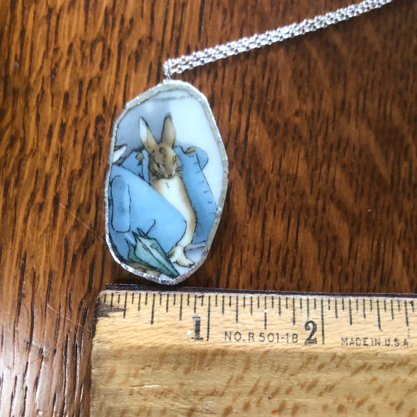 Broken Pottery Artisan Made Pendant Wedgwood Peter Rabbit Collector Plate Handcrafted Necklace 1 1/8 in x 1.75 in