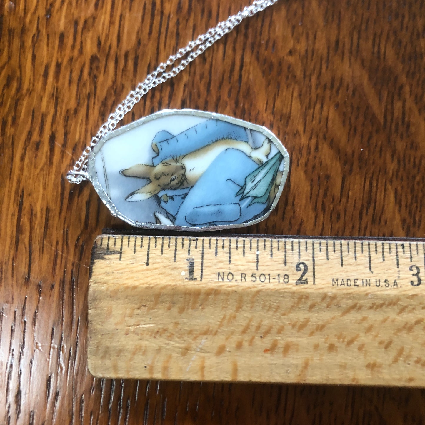 Broken Pottery Artisan Made Pendant Wedgwood Peter Rabbit Collector Plate Handcrafted Necklace 1 1/8 in x 1.75 in