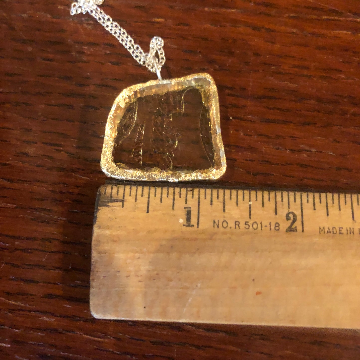 Artisan Made Pendant Yellow Depression Glass Plate Handcrafted Necklace 1.25 in x 1 in