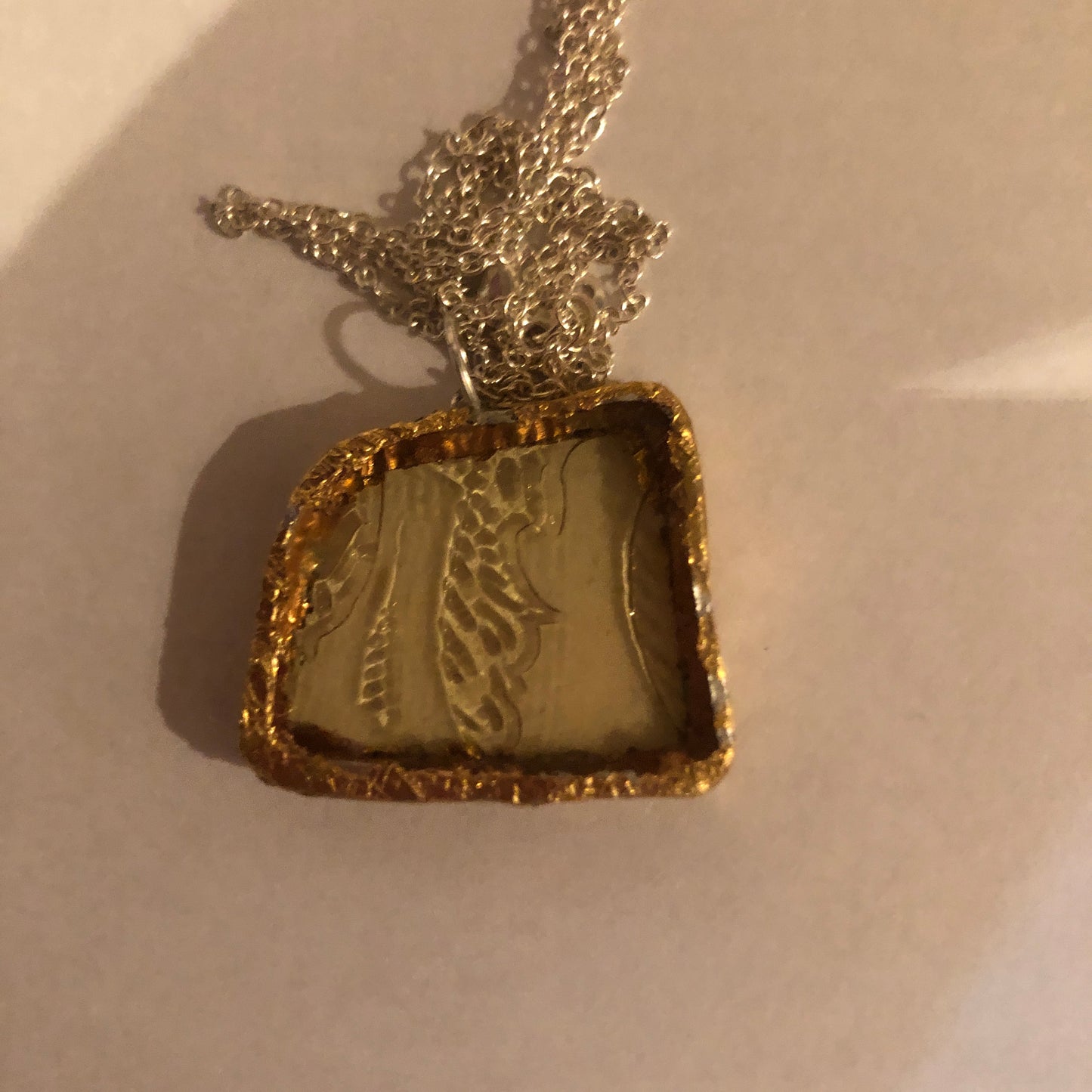 Artisan Made Pendant Yellow Depression Glass Plate Handcrafted Necklace 1.25 in x 1 in