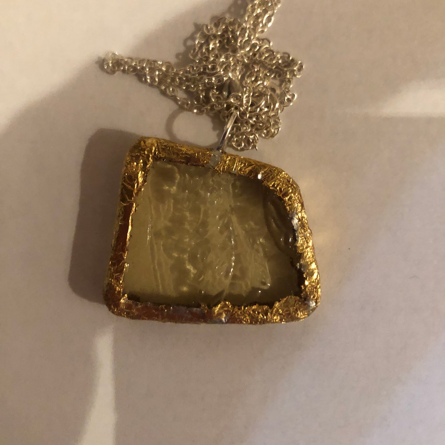Artisan Made Pendant Yellow Depression Glass Plate Handcrafted Necklace 1.25 in x 1 in