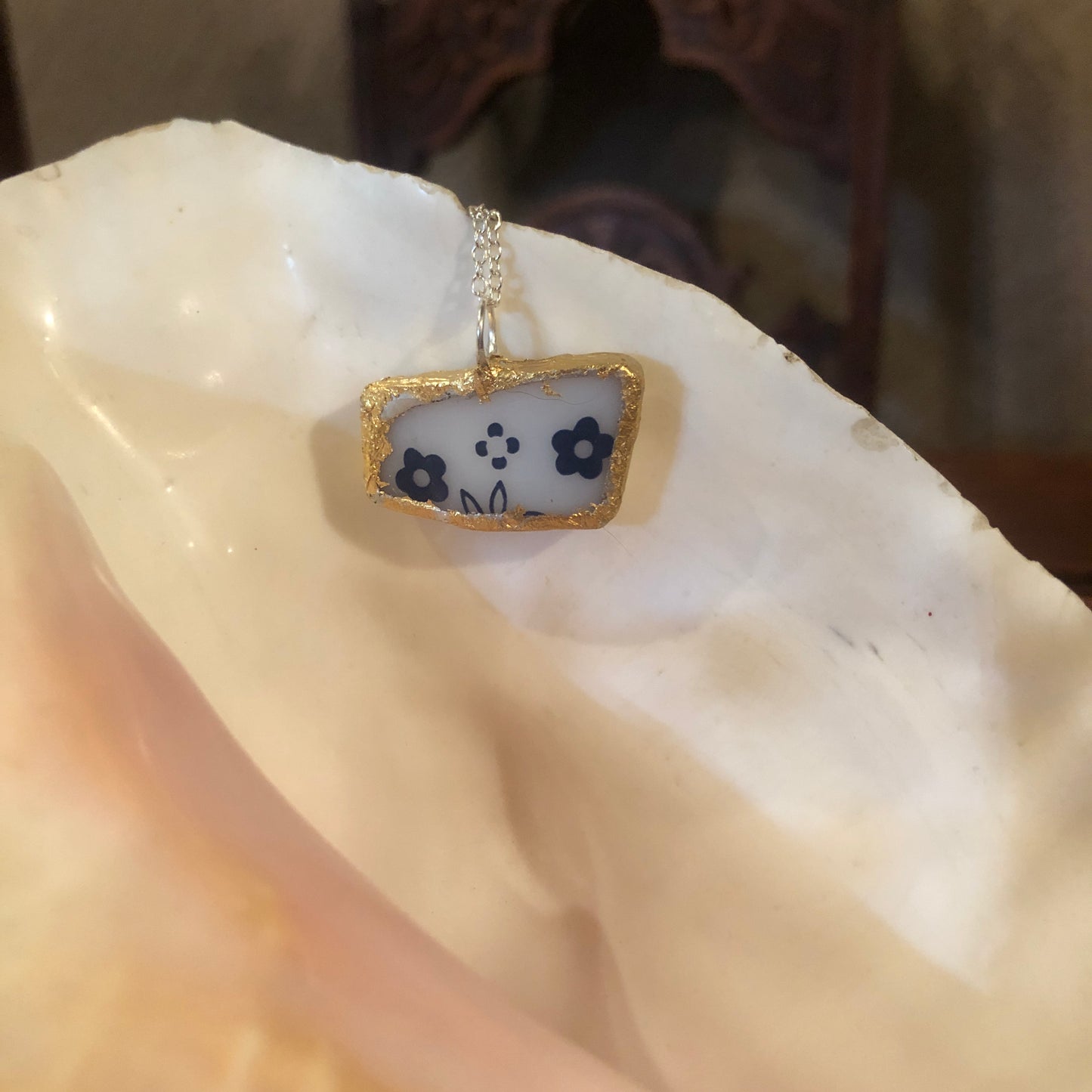 Broken Pottery Artisan Made Pendant Pyrex Mug Handcrafted Necklace 5/8 in x 1 1/8 in