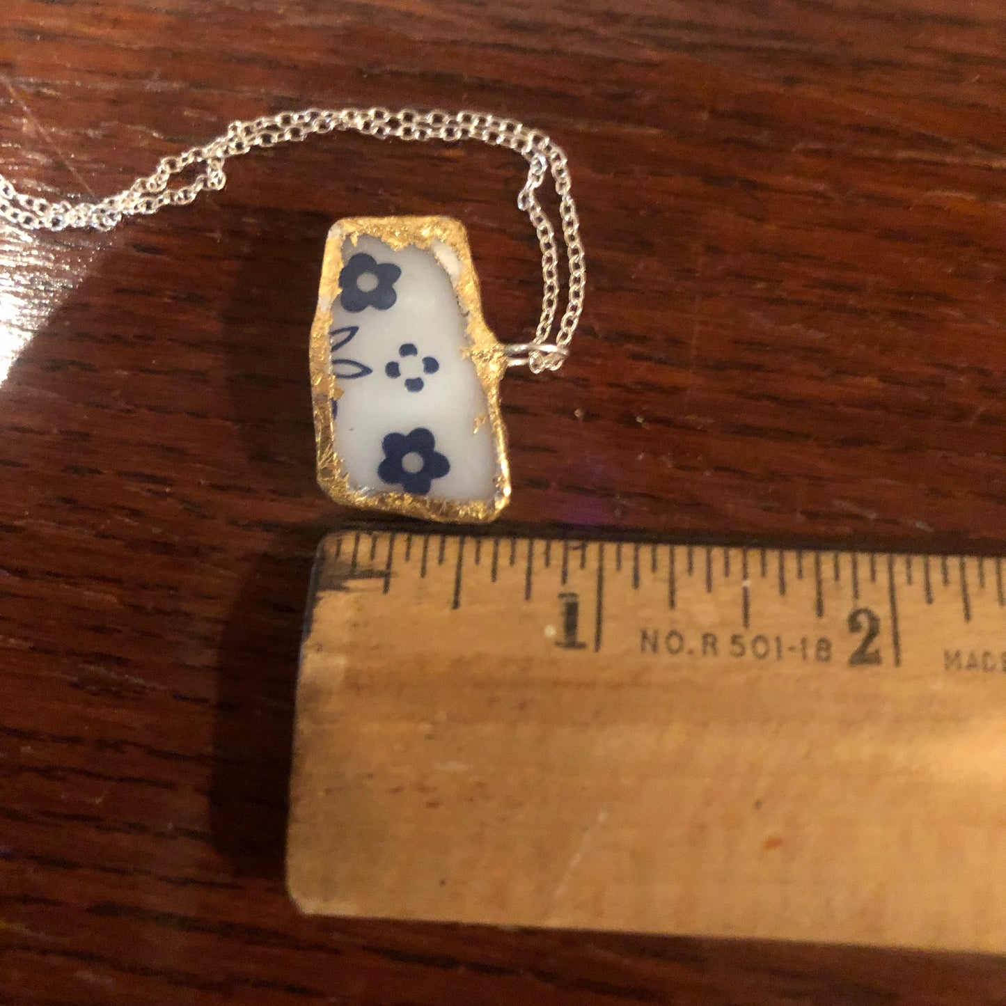 Broken Pottery Artisan Made Pendant Pyrex Mug Handcrafted Necklace 5/8 in x 1 1/8 in