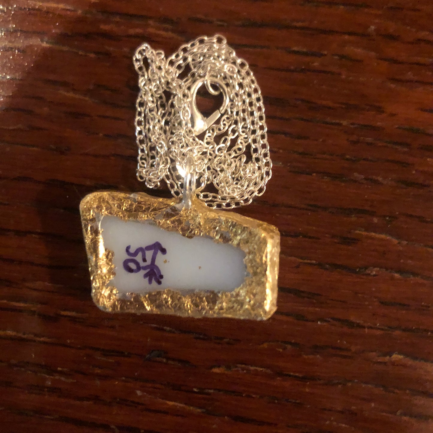 Broken Pottery Artisan Made Pendant Pyrex Mug Handcrafted Necklace 5/8 in x 1 1/8 in