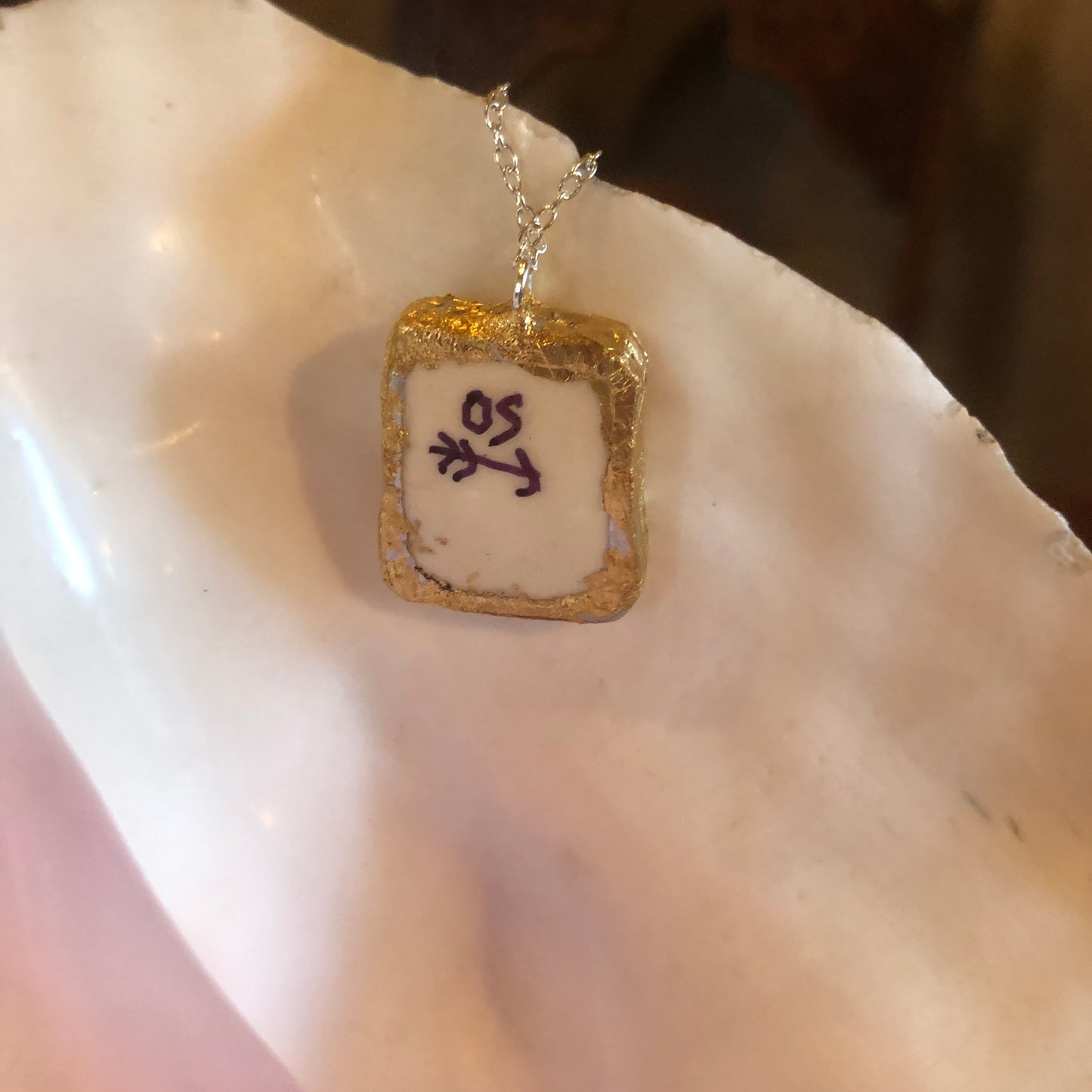 Broken Pottery Artisan Made Pendant Made In USA Plate Handcrafted Necklace 3/4 in x 1 in