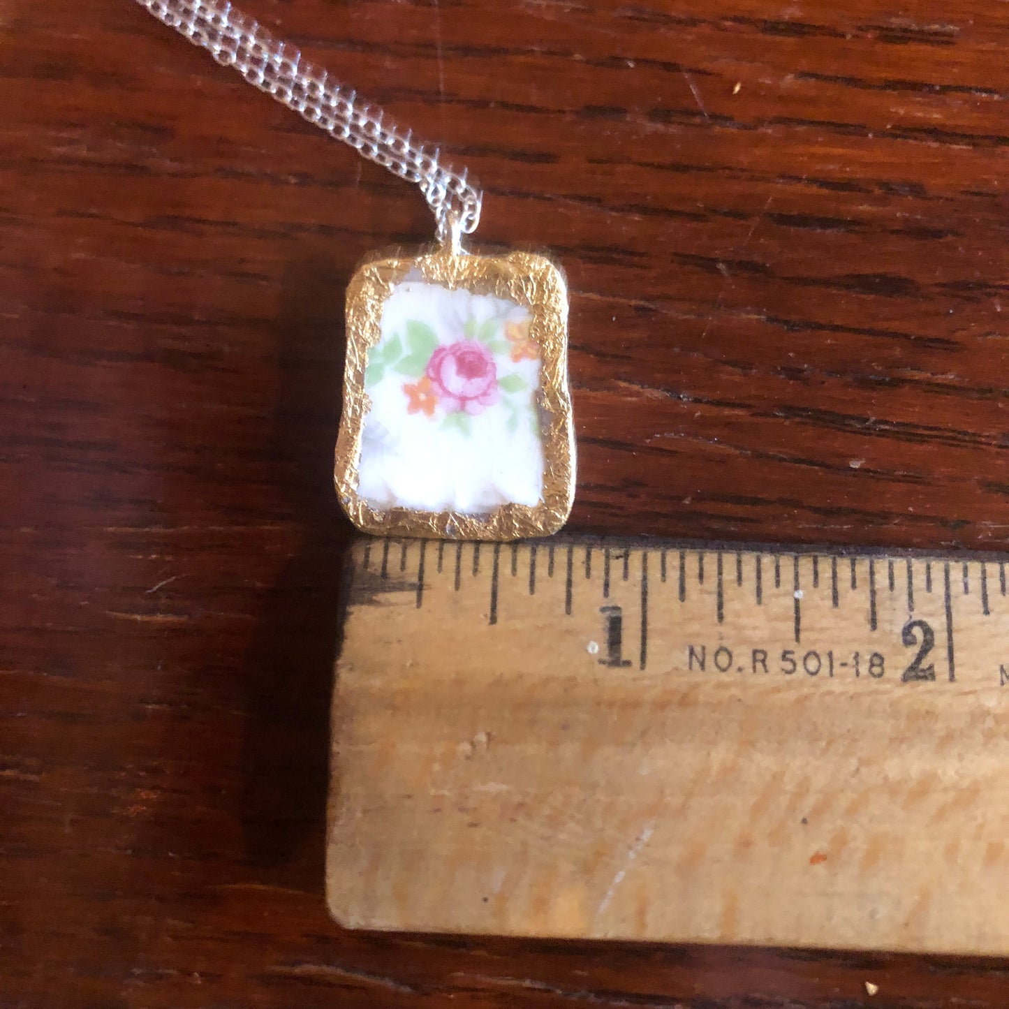 Broken Pottery Artisan Made Pendant Made In USA Plate Handcrafted Necklace 3/4 in x 1 in