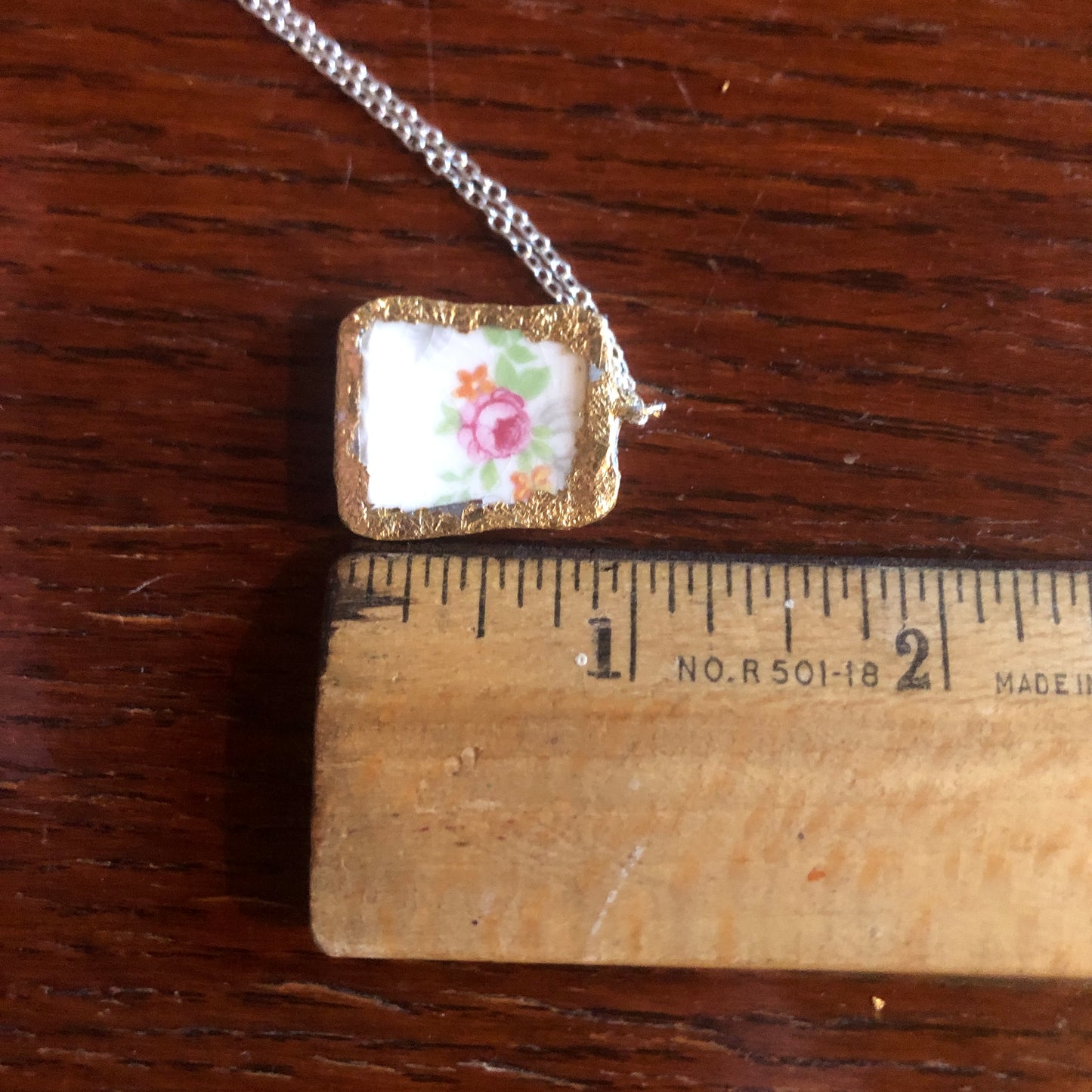 Broken Pottery Artisan Made Pendant Made In USA Plate Handcrafted Necklace 3/4 in x 1 in