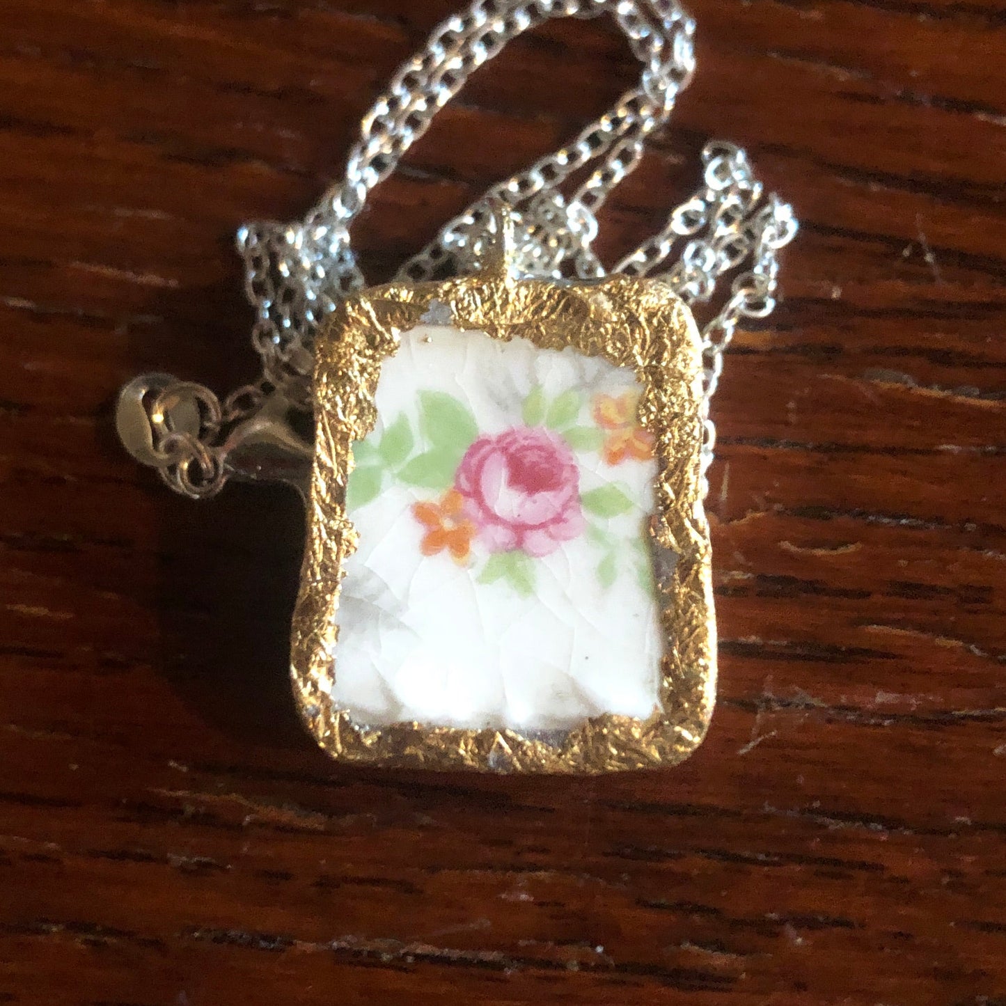 Broken Pottery Artisan Made Pendant Made In USA Plate Handcrafted Necklace 3/4 in x 1 in