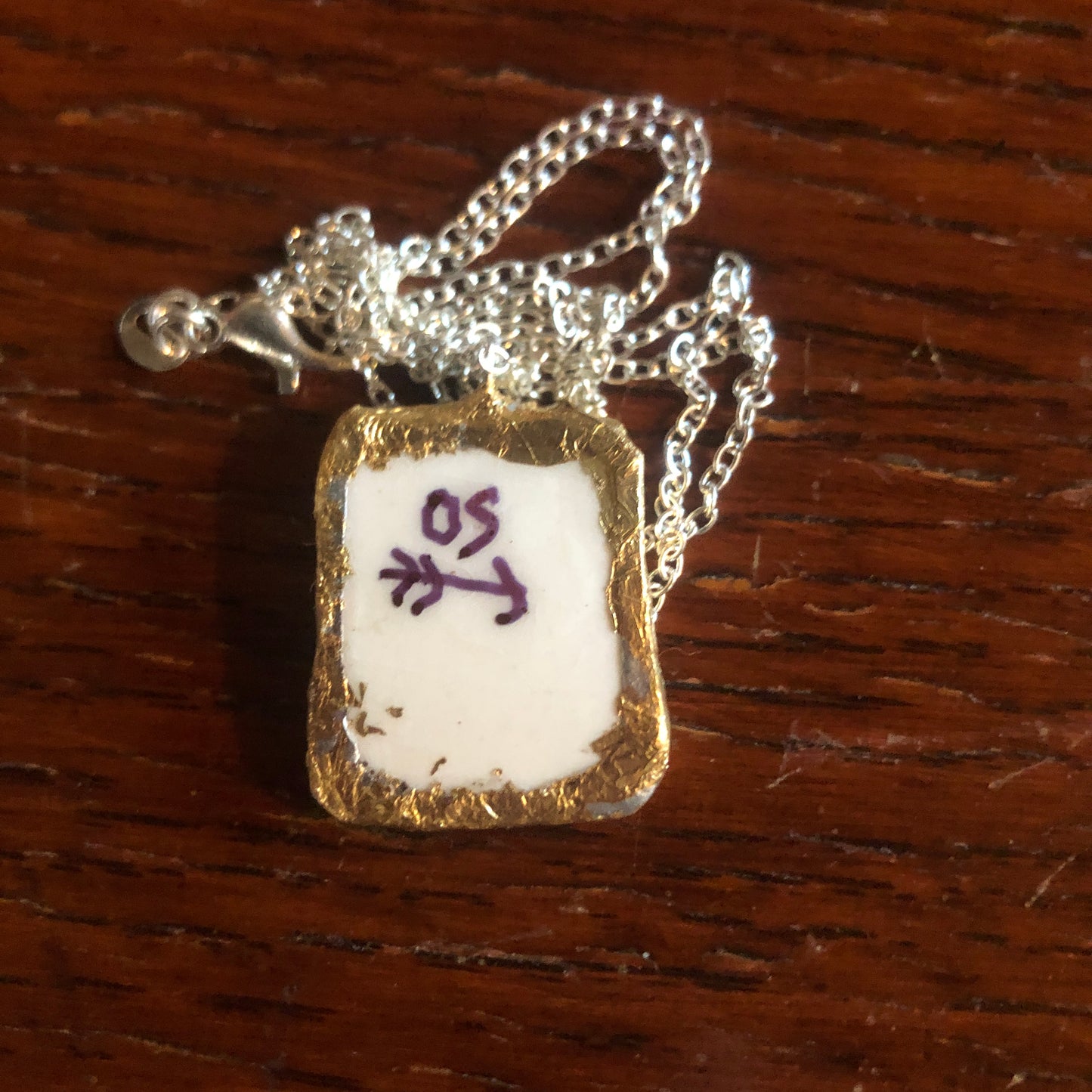 Broken Pottery Artisan Made Pendant Made In USA Plate Handcrafted Necklace 3/4 in x 1 in