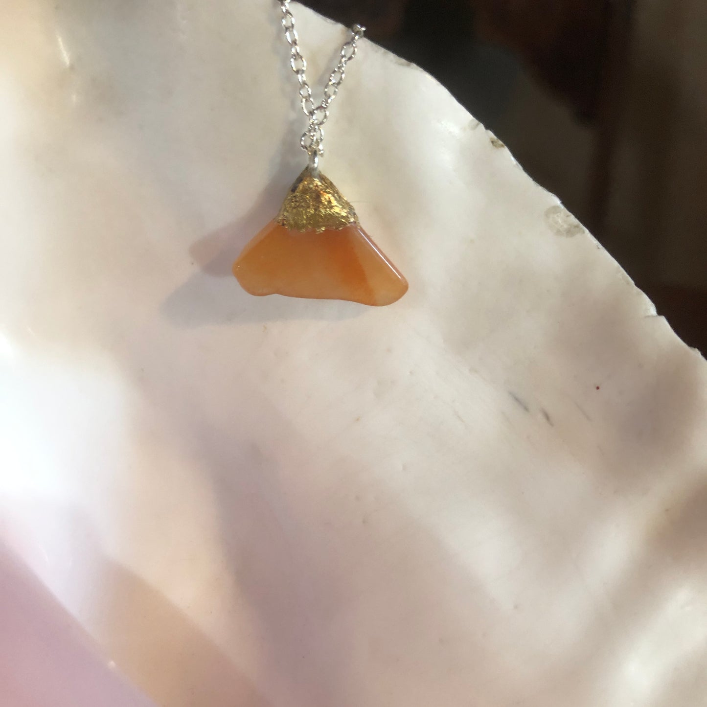 Artisan Made Orange Rock Pendant Handcrafted Necklace 7/8 in x 1/2 in