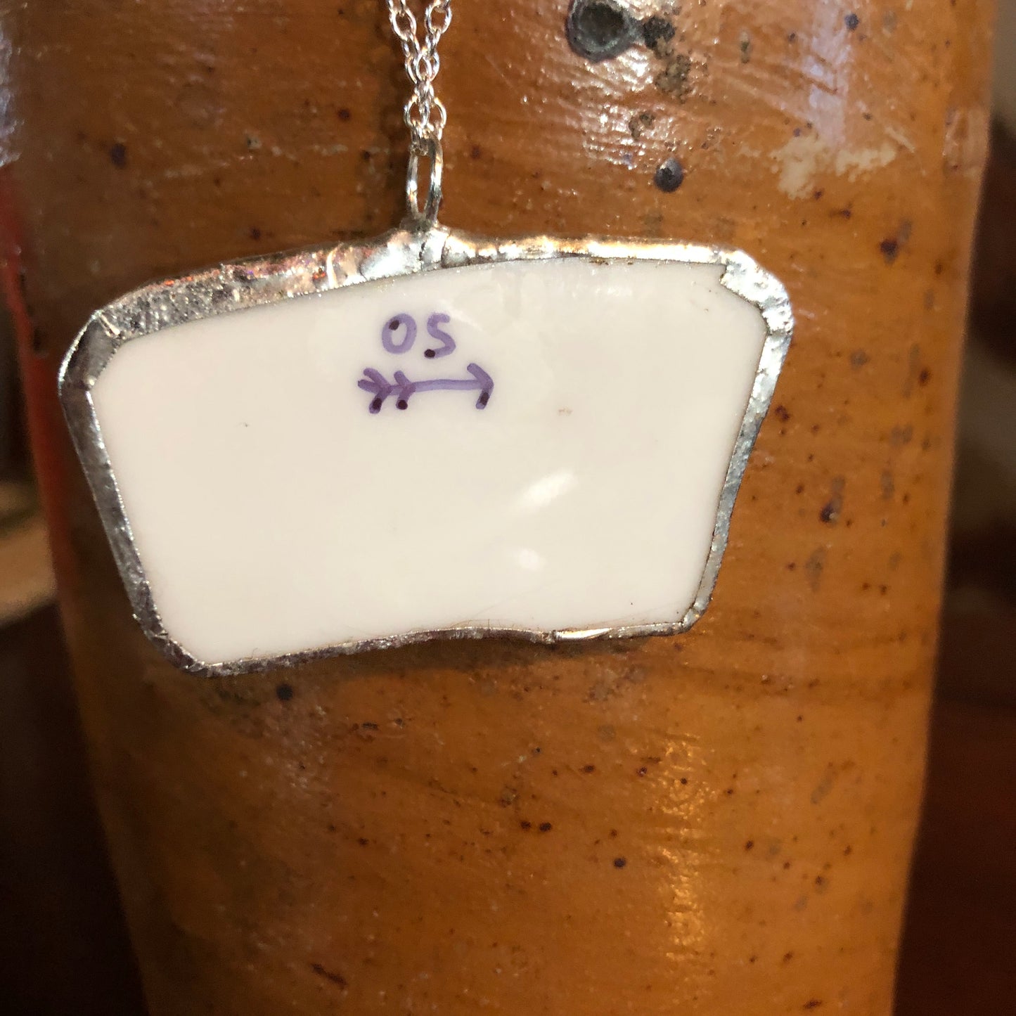 Broken Pottery Artisan Made Pendant Ekco International Made In Japan Plate Handcrafted Necklace 1 in x 1.75 in