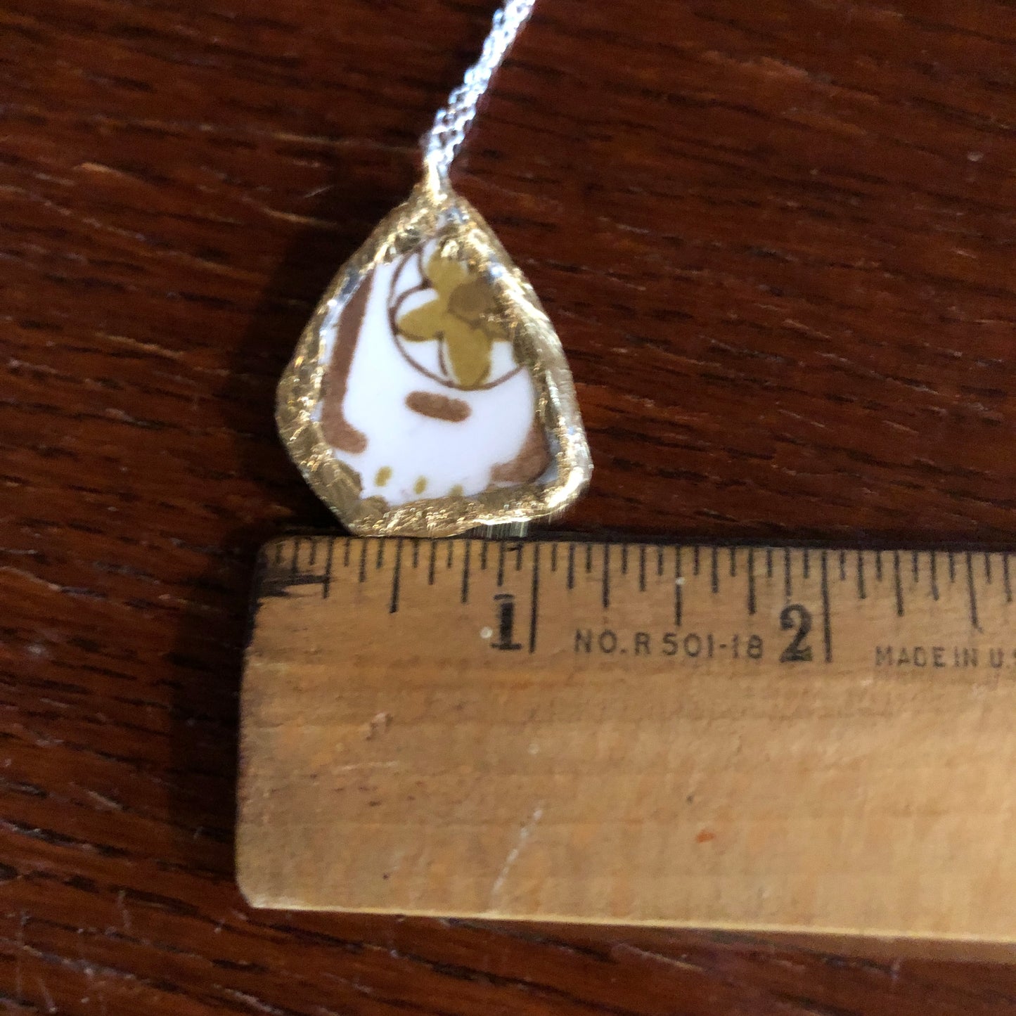 Broken Pottery Artisan Made Tiki Room Pendant Ceramic Guild Esperanto Plate Handcrafted Necklace 1 in x 1.25 in