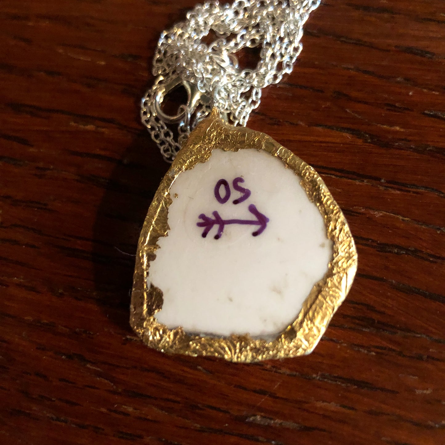 Broken Pottery Artisan Made Tiki Room Pendant Ceramic Guild Esperanto Plate Handcrafted Necklace 1 in x 1.25 in