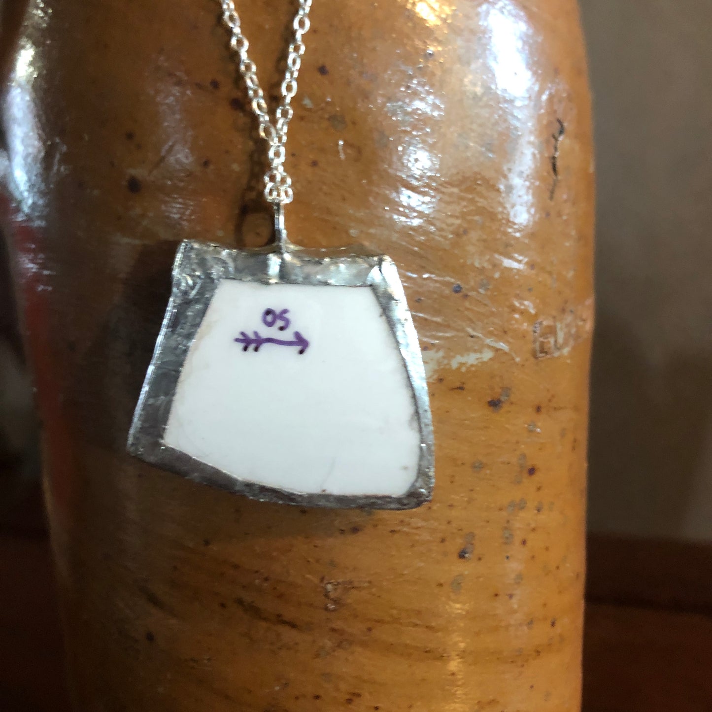 Broken Pottery Artisan Made Tiki Room Pendant Ceramic Guild Esperanto Plate Handcrafted Necklace 1.25 in x 1.25 in
