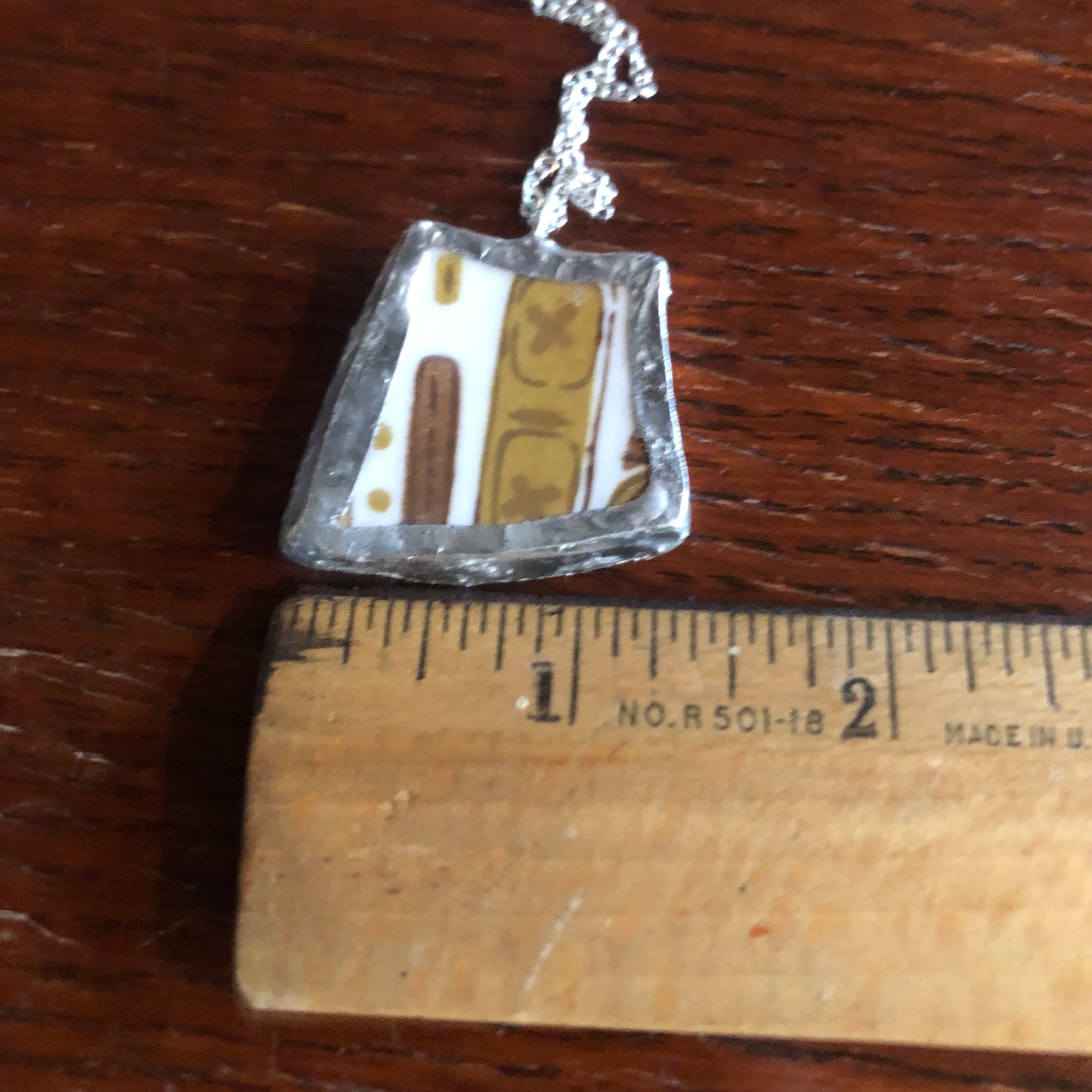 Broken Pottery Artisan Made Tiki Room Pendant Ceramic Guild Esperanto Plate Handcrafted Necklace 1.25 in x 1.25 in