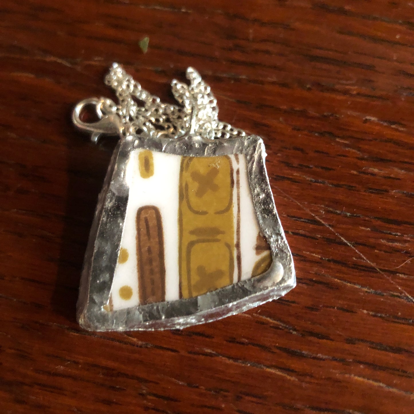 Broken Pottery Artisan Made Tiki Room Pendant Ceramic Guild Esperanto Plate Handcrafted Necklace 1.25 in x 1.25 in