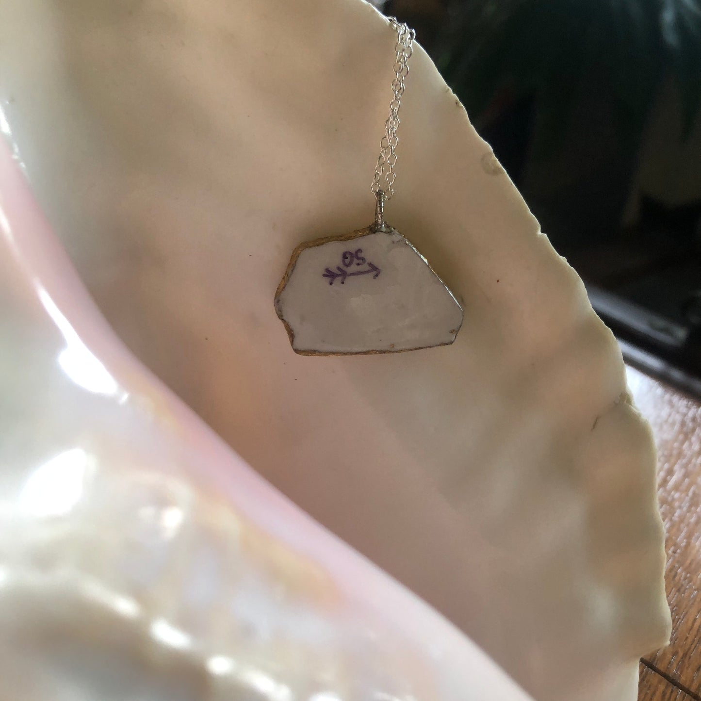 Broken Pottery Artisan Made Pendent Stoneware Flamingo Plate Handcrafted Necklace 1/2in x 1.25in