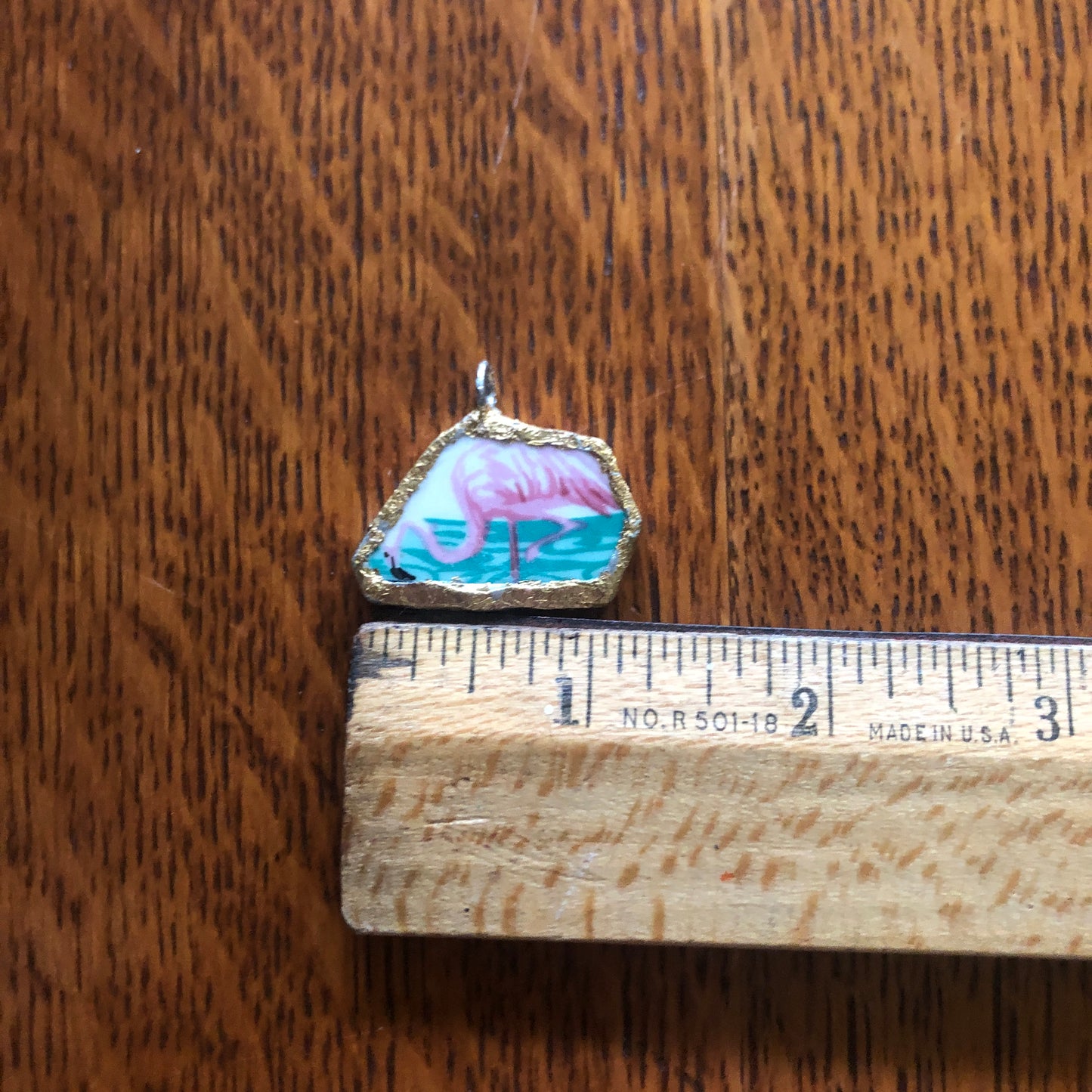 Broken Pottery Artisan Made Pendent Stoneware Flamingo Plate Handcrafted Necklace 1/2in x 1.25in