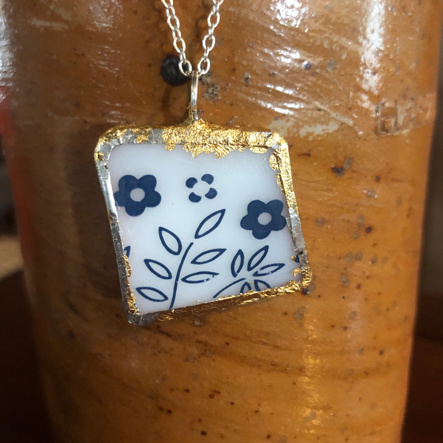 Artisan Made Pendant Pyrex Mug Handcrafted Necklace 1 in x 1 in