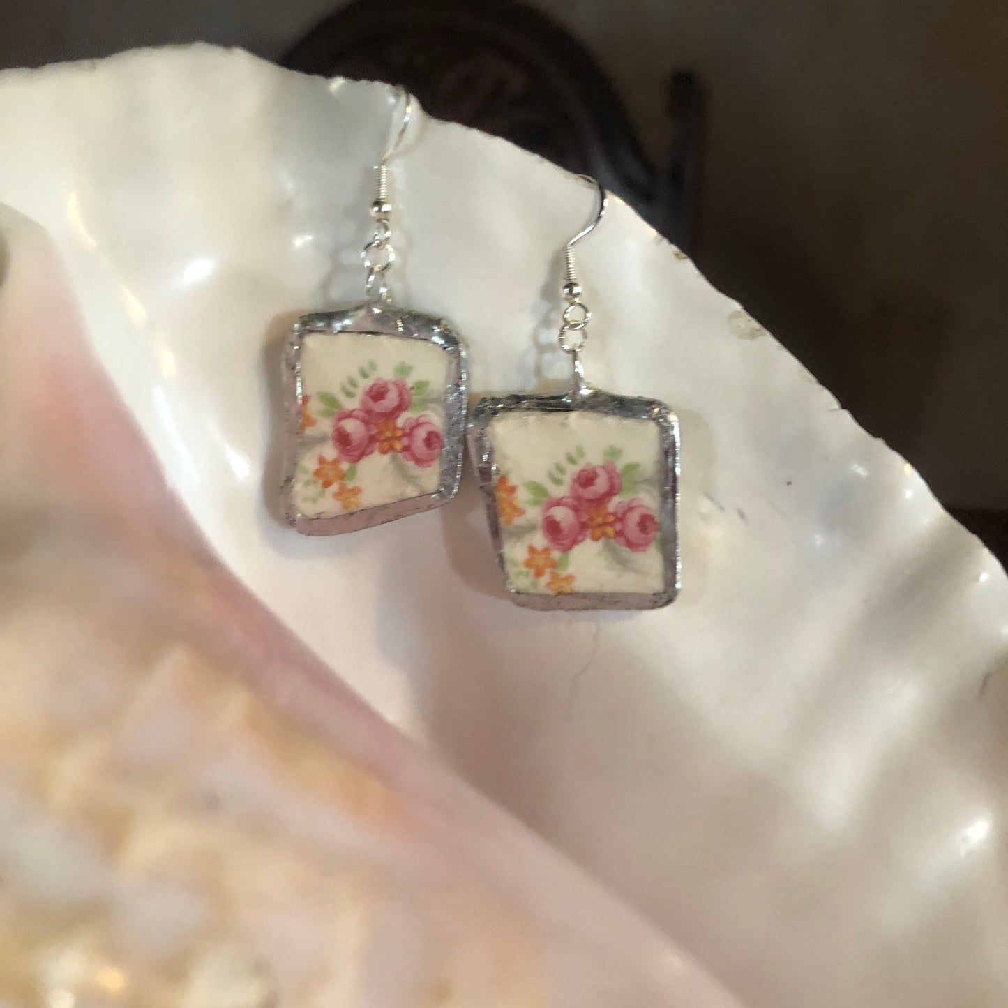 Broken Pottery Artisan Made Earrings Made In USA Plate Dangle Earrings