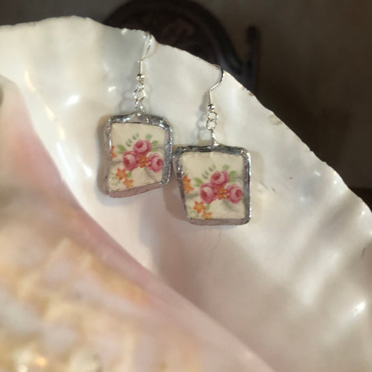 Broken Pottery Artisan Made Earrings Made In USA Plate Dangle Earrings