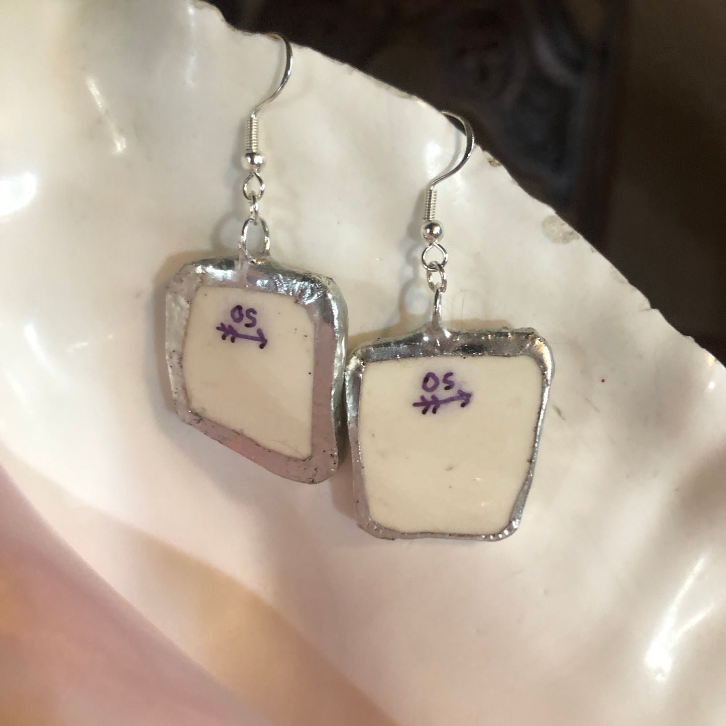 Broken Pottery Artisan Made Earrings Made In USA Plate Dangle Earrings