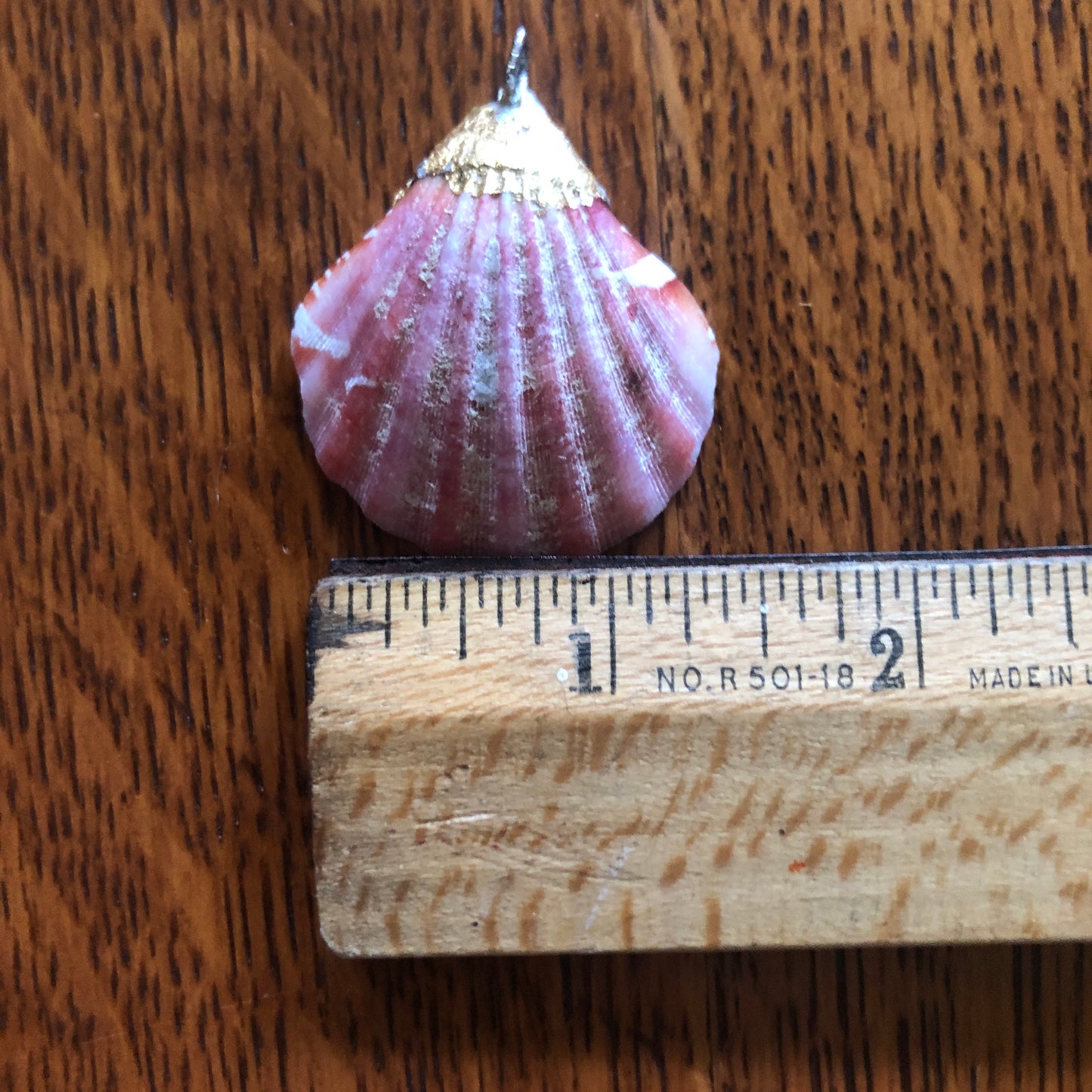 Pacific Pink Scallop Artisan Made Pendent Handcrafted Sea Shell Necklace 1.5in x 1.5in