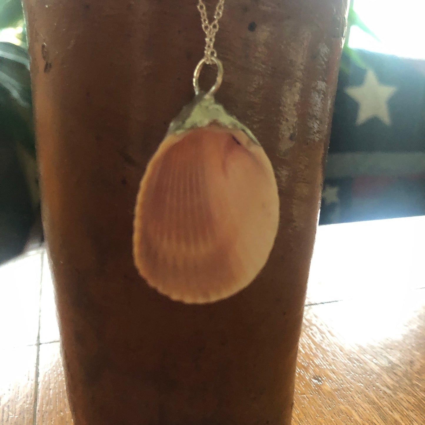 Scallop Shell Artisan Made Pendent Handcrafted Sea Shell Necklace 1 3/8in x 1 3/4in