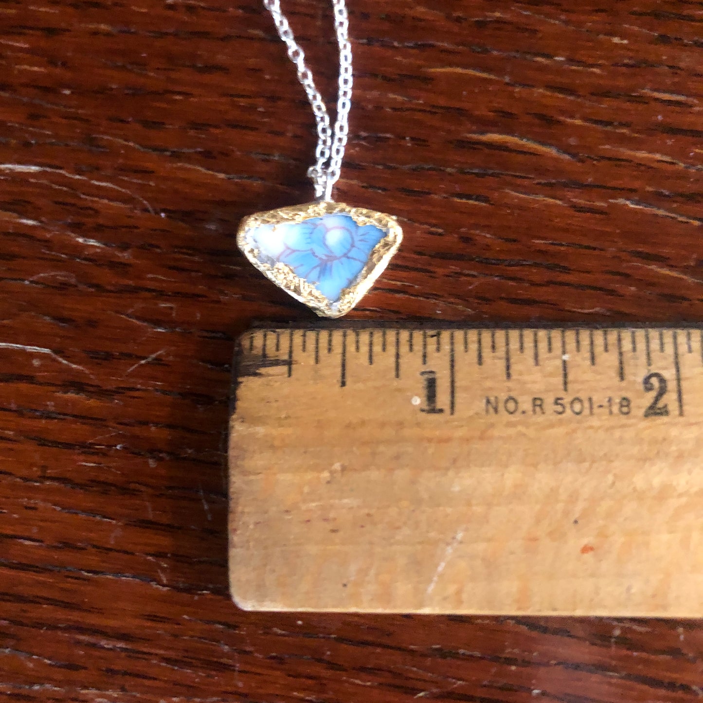 Broken Pottery Artisan Made Pendant Floral Plate Handcrafted Necklace 3/4 in x 1/2 in