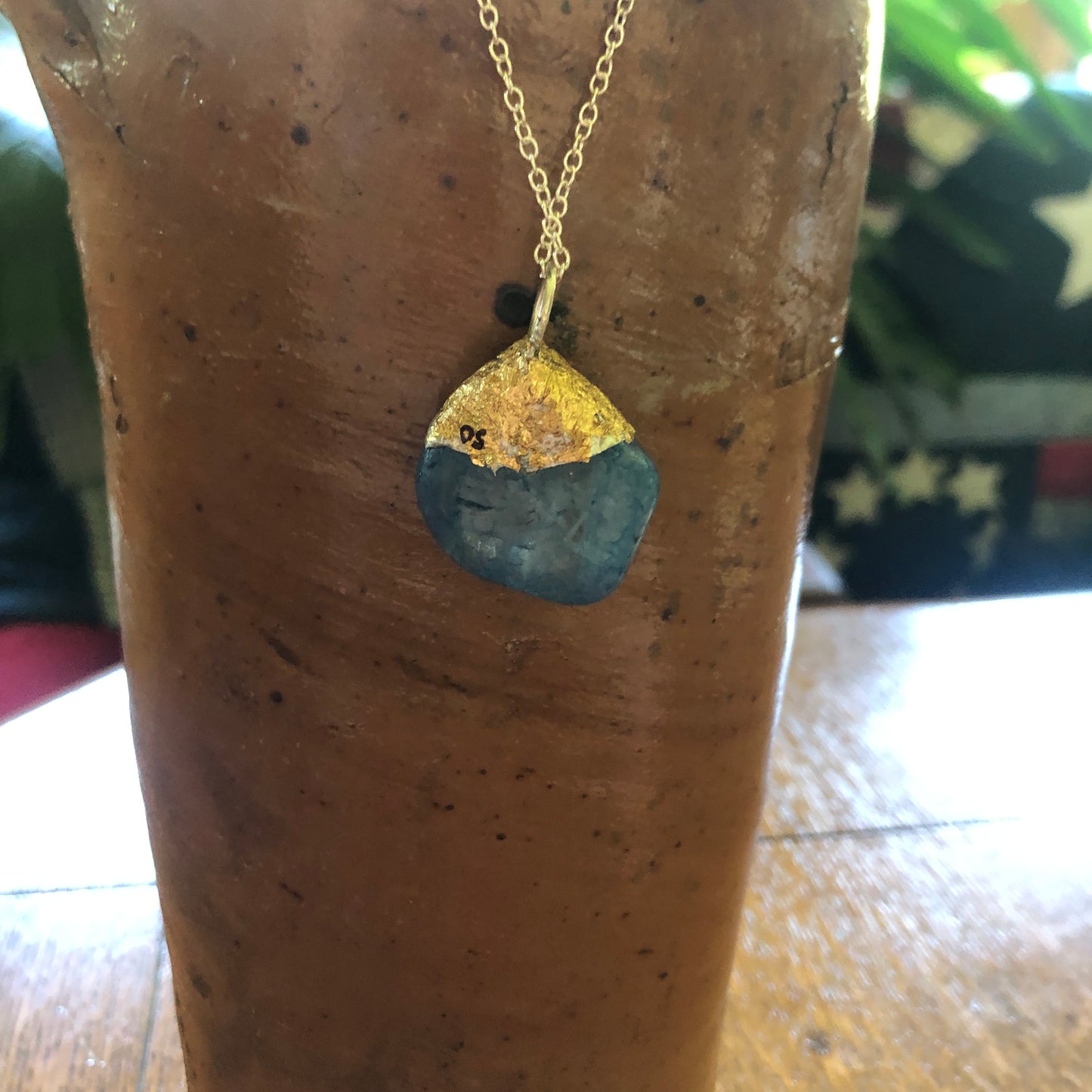 Artisan Made Rock Pendent Ocean Blue Handcrafted Necklace 1in x 1in