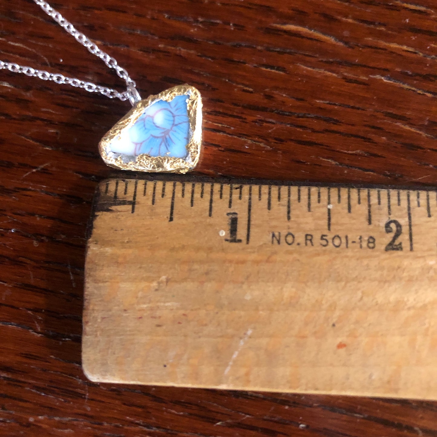 Broken Pottery Artisan Made Pendant Floral Plate Handcrafted Necklace 3/4 in x 1/2 in