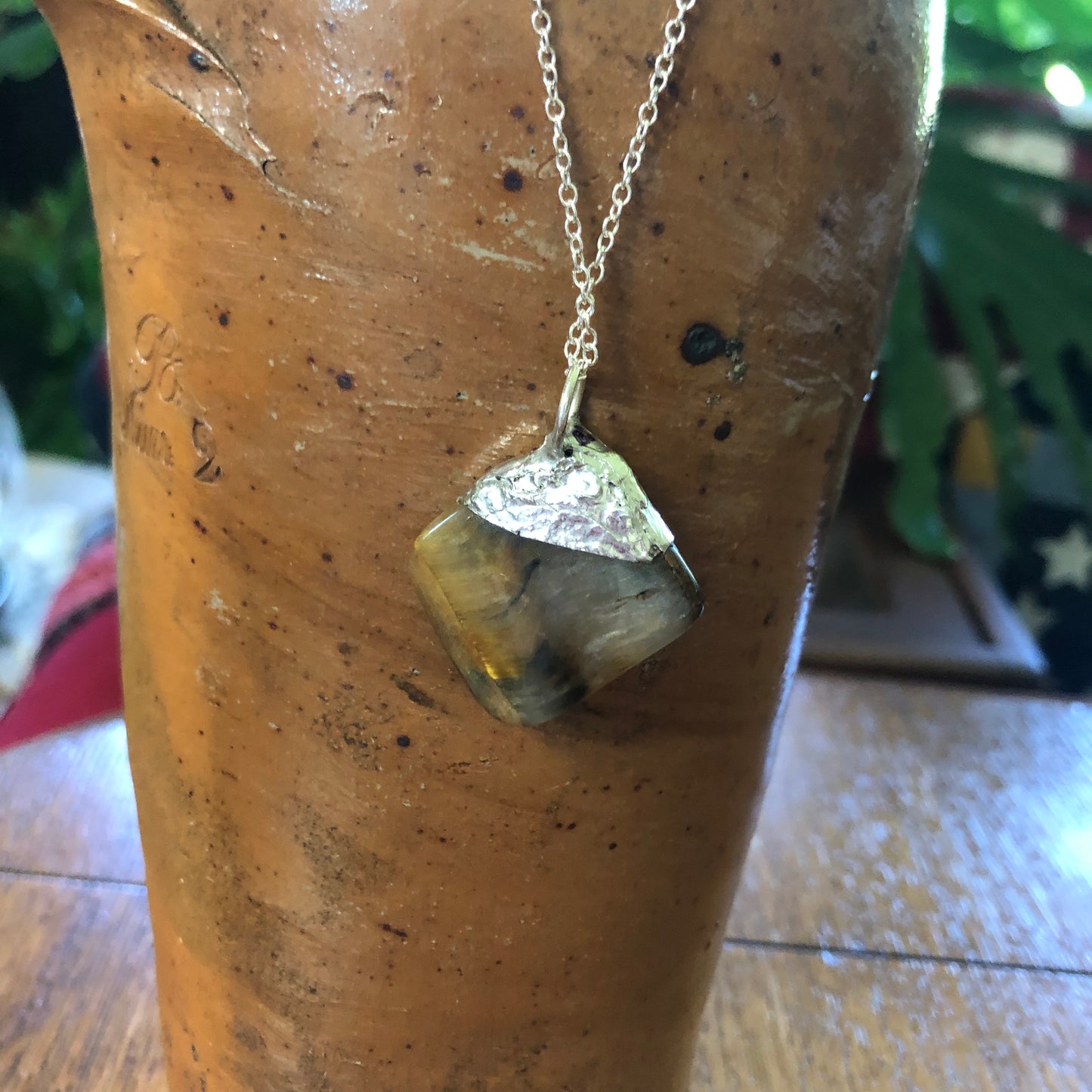 Artisan Made Rock Pendent So Beautiful Resembles a Tiger's Eye Handcrafted Necklace 1in x 1.25in