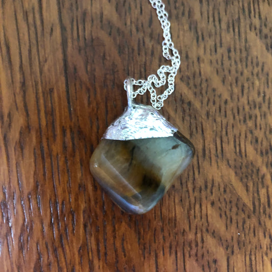 Artisan Made Rock Pendent So Beautiful Resembles a Tiger's Eye Handcrafted Necklace 1in x 1.25in