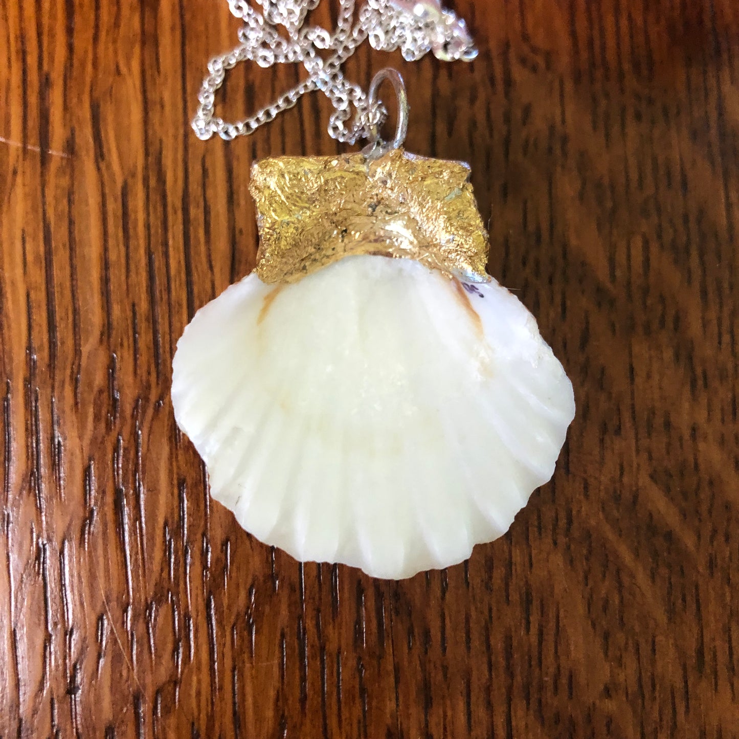 Light Yellow With a Touch of Pink Scallop Artisan Made Pendent Handcrafted Sea Shell Necklace 1 5/8in x 1 3/4in